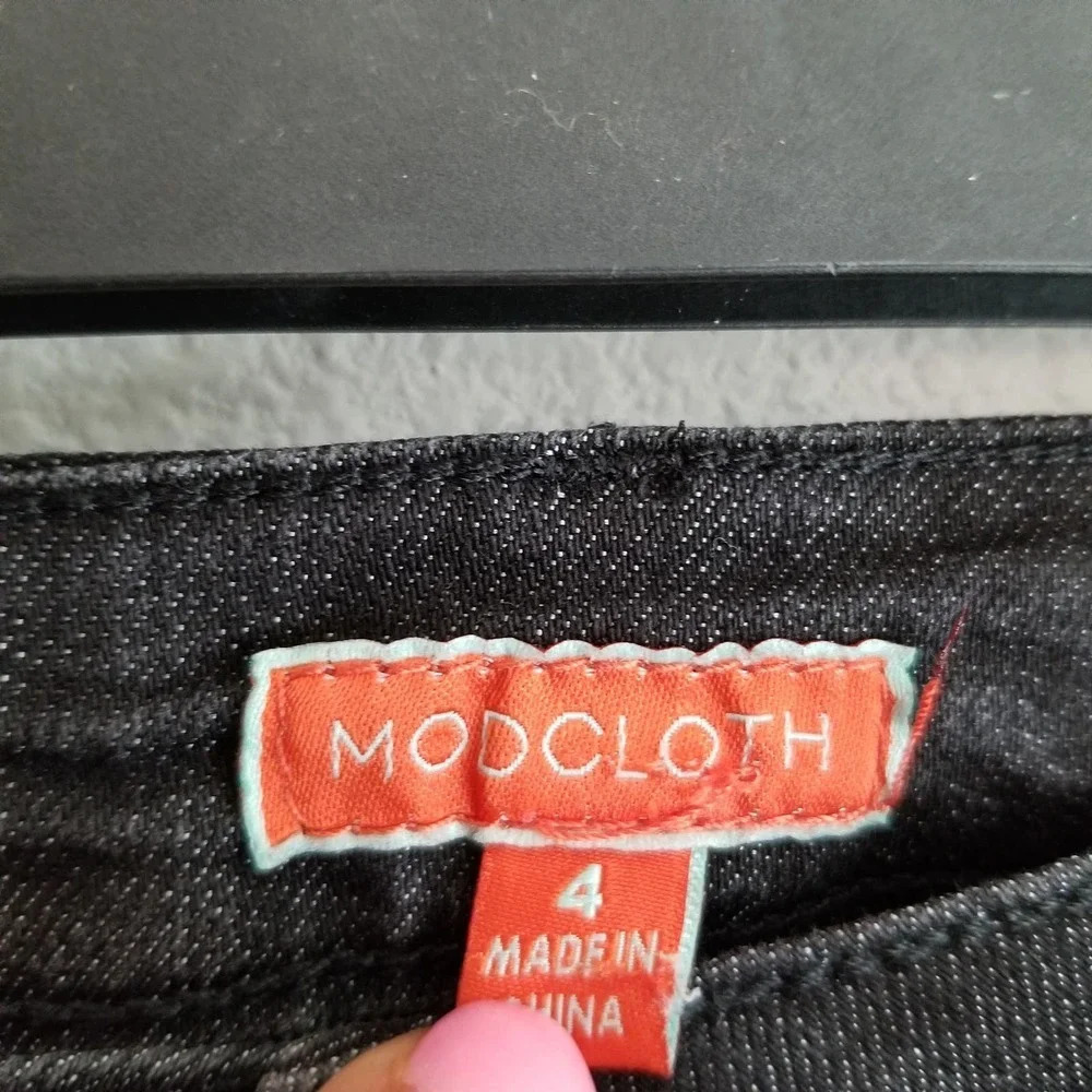 Modcloth Women's Karaoke High Rise Button Fly Skinny Jeans Size 4 Black Pockets - Picture 6 of 14